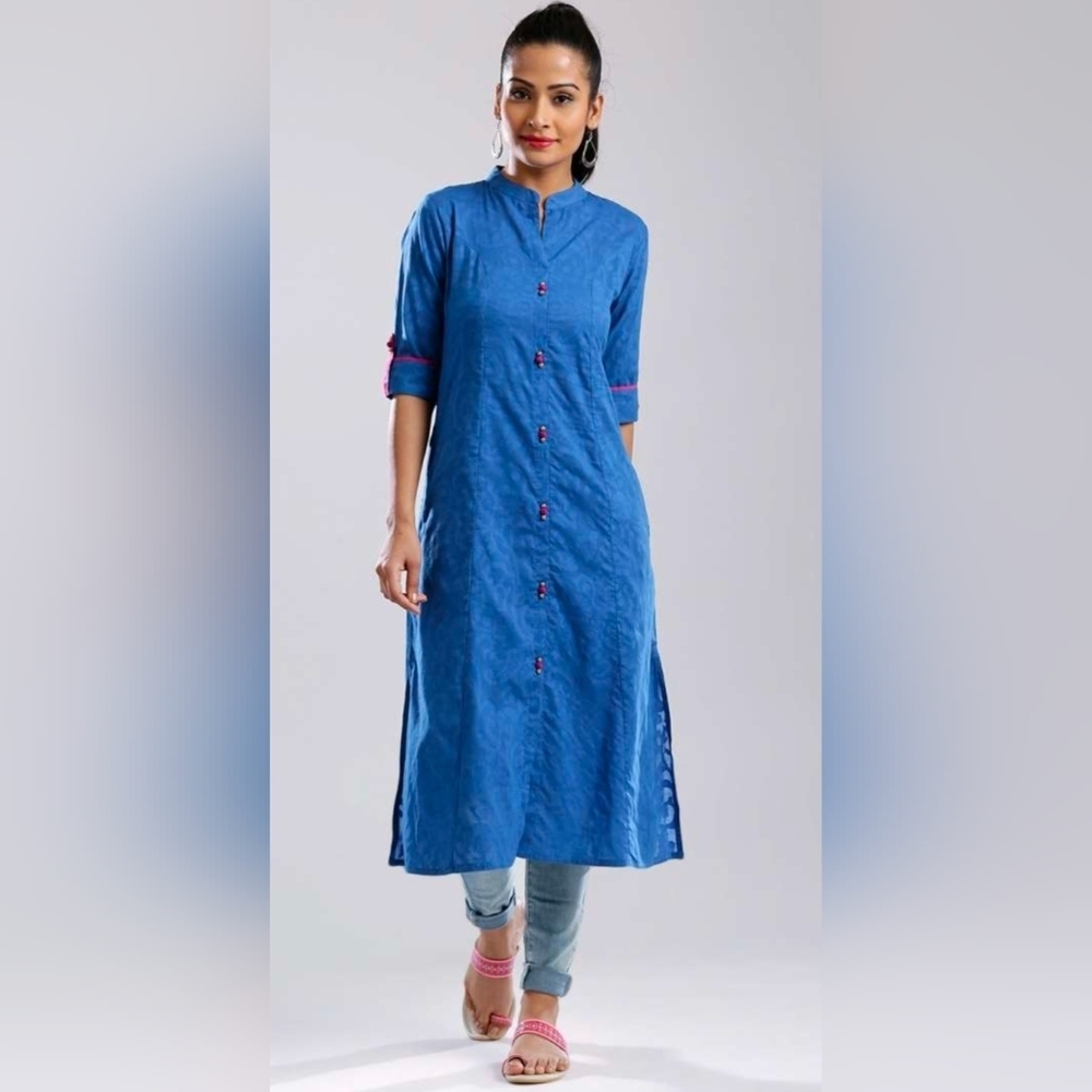 Anouk by Myntra Blue Women's Size M Dress Elbow Sleeves Knee Slit